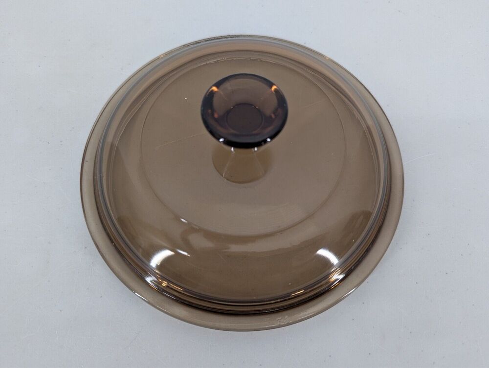 Vintage Pyrex USA Round Replacement Lid Brown Amber Glass V-1-C Visions 6.25"